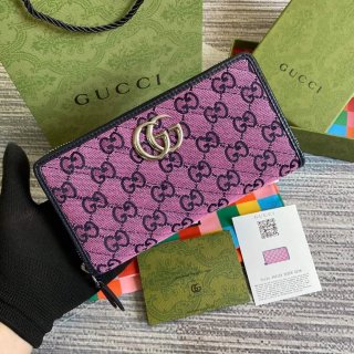 Gucci 443123 GG Marmont Matelassé Zip Around Wallet Purple