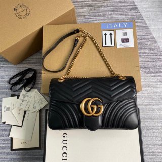 Gucci 443496 GG Marmont Medium Matelassé Shoulder Bag Black