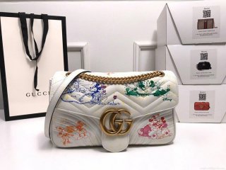 Gucci 443496 GG Marmont Medium Matelassé Shoulder Bag White and printer