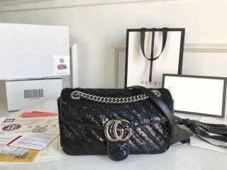 Gucci 443497 GG Marmont Small Shoulder Sequin Bag Black