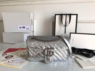 Gucci 443497 GG Marmont Small Shoulder Sequin Bag Silver