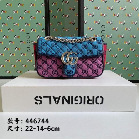 Gucci 446744 GG Marmont Multicolor mini shoulder bag blue and pink