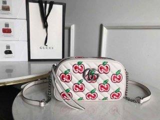 Gucci 447632 GG Marmont Mini Shoulder Bag White and Red