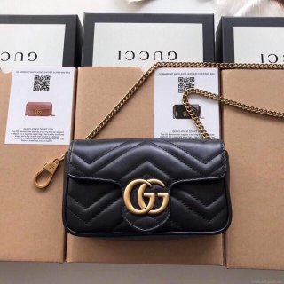 Gucci 476433 GG Marmont Matelassé Leather Super Mini Bag Black