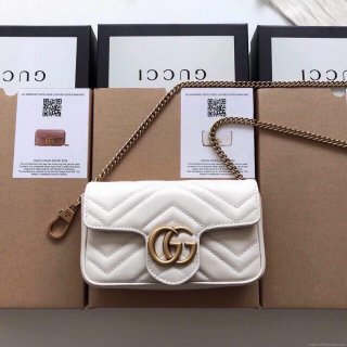 Gucci 476433 GG Marmont Matelassé Leather Super Mini Bag White