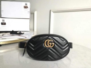 Gucci 476434 GG Marmont Matelassé Leather Belt Bag Black