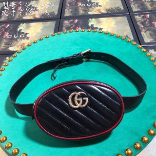 Gucci 476434 GG Marmont Matelassé Leather Belt Bag Black Red