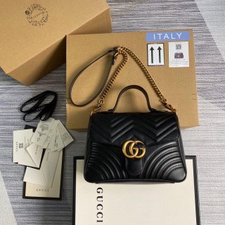 Gucci 498110 GG Marmont Small Top Handle Bag Black