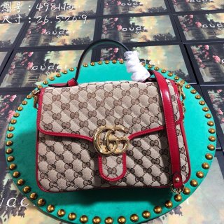 Gucci 498110 GG Marmont Small Top Handle Bag Black Red