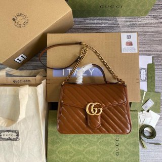 Gucci 498110 GG Marmont Small Top Handle Bag Brown