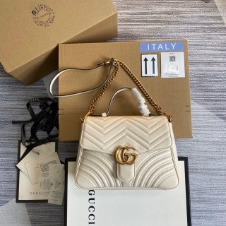 Gucci 498110 GG Marmont Small Top Handle Bag White