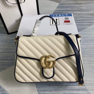 Gucci 498110 GG Marmont Small Top Handle Bag White and Navy Blue