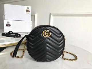 Gucci 550154 GG Marmont Mini Round Shoulder Bag Black