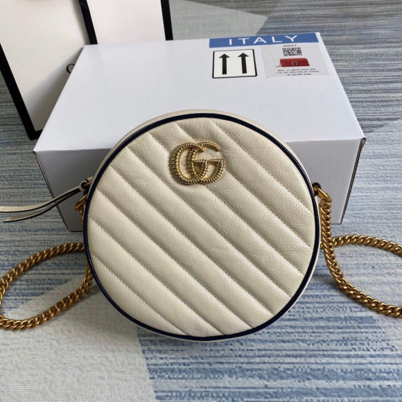 Gucci 550154 GG Marmont Mini Round Shoulder Bag White