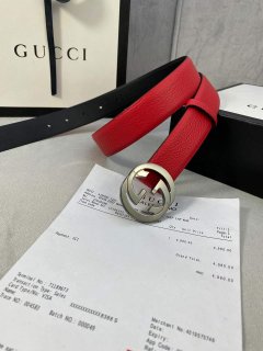 Gucci Women Men’s Leather Belt with Double G Buckle 30MM 19014 Red