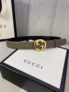 Gucci Women Men’s Leather Belt with Double G Buckle 30MM 19015 Gray