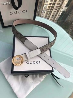 Gucci Women Men’s Leather Belt with Double G Buckle 30MM 19018 GG Monogram