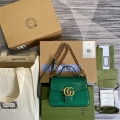 Gucci ‎547260 GG Marmont Mini Crocodile Pattern Top Handle Bag Green