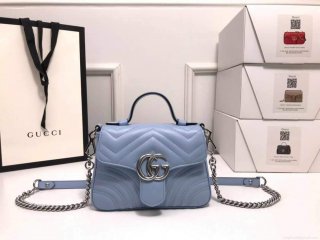 Gucci ‎547260 GG Marmont Mini Top Handle Bag Blue