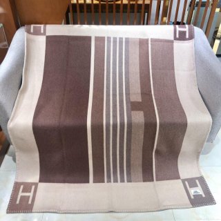 Hermes Avalon Rocabar Cashmere Blanket 29908 Brown and Beige