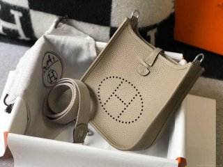 Hermes Evelyne Bag Hermes Mini Crossbody Bag 20403 Silver Buckle Kakhi