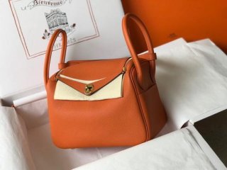 Hermes Lindy 26cm Designer Tote Shoulder Bags Orange Gold