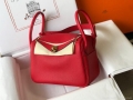 Hermes Lindy 26cm Designer Tote Shoulder Bags Red Gold