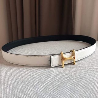 Hermes Women’s Leather H Buckle Belt 24MM 19023 White