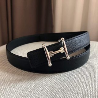 Hermes Women’s Leather H Buckle Belt 24MM 19026 Black