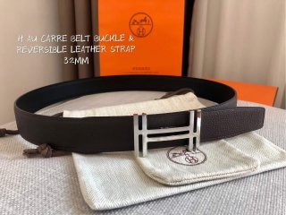 Hermes Women’s Leather H Buckle Belt 32MM 19052 Brown