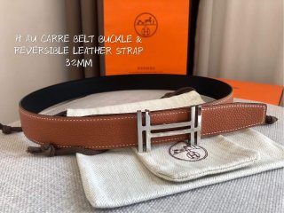 Hermes Women’s Leather H Buckle Belt 32MM 19053 Tan