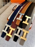 Hermes Women’s Leather H Buckle Belt 32MM 19054 Navy Blue