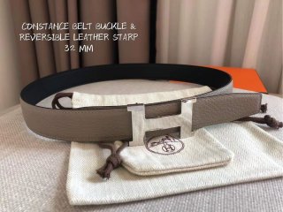 Hermes Women’s Leather H Buckle Belt 32MM 19056 Gray