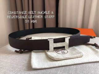 Hermes Women’s Leather H Buckle Belt 32MM 19057 Brown