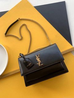 YSL 442906 Yves Saint Laurent Sunset Medium In Smooth Leather Black Gold