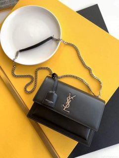 YSL 442906 Yves Saint Laurent Sunset Medium In Smooth Leather Black Silver