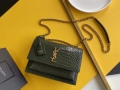 YSL 442906 Sunset Medium In Crocodile Embossed Shiny Leather Green