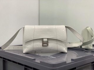 Balenciaga 671355 Women’s Downtown XS Shoulder Bag Crocodile Embossed White