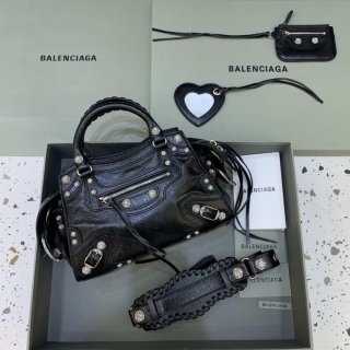 Balenciaga 700940210B Neo Cagole City Handbag in black Arena Lambskin