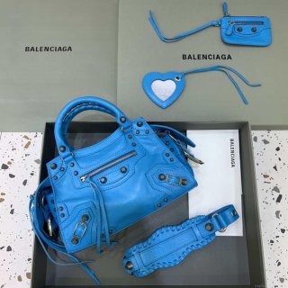 Balenciaga 700940210B Neo Cagole City Handbag in Sky blue Arena Lambskin