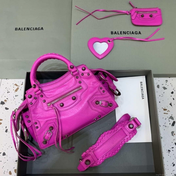 Balenciaga 700940210B Neo Cagole City Handbag in Sky Pink Arena Lambskin