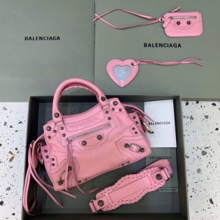 Balenciaga 700940210B Neo Cagole City Handbag in Pink Arena Lambskin