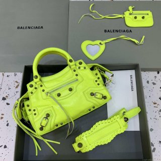 Balenciaga 700940210B Neo Cagole City Handbag in Lemon Yellow Arena Lambskin