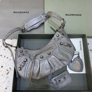 Balenciaga 67130723 Le Cagole Small Shoulder Bag Crocodile Embossed In Gray