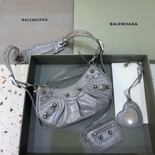 Balenciaga 6940271VG9 Le Cagole Mini Multipouch in Gray Crocodile