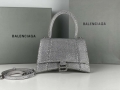 Balenciaga 59283328 Hourglass Top Handle in Sliver Suede Calfskin with Rhinestones 的副本