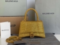 Balenciaga 59283328 Hourglass Top Handle in Yellow Suede Calfskin with Rhinestones