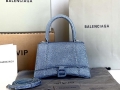 Balenciaga 59283328 Hourglass Top Handle in Blue Suede Calfskin with Rhinestones