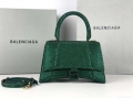 Balenciaga 59283328 Hourglass Top Handle in Dark Green Suede Calfskin with Rhinestones