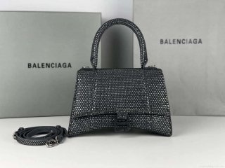 Balenciaga 59283328 Hourglass Top Handle in Gray Suede Calfskin with Rhinestones